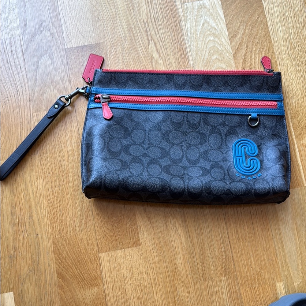 Coach Black and Red Carryall pouch in ColorBlock signature canvas w/ Coach Patch